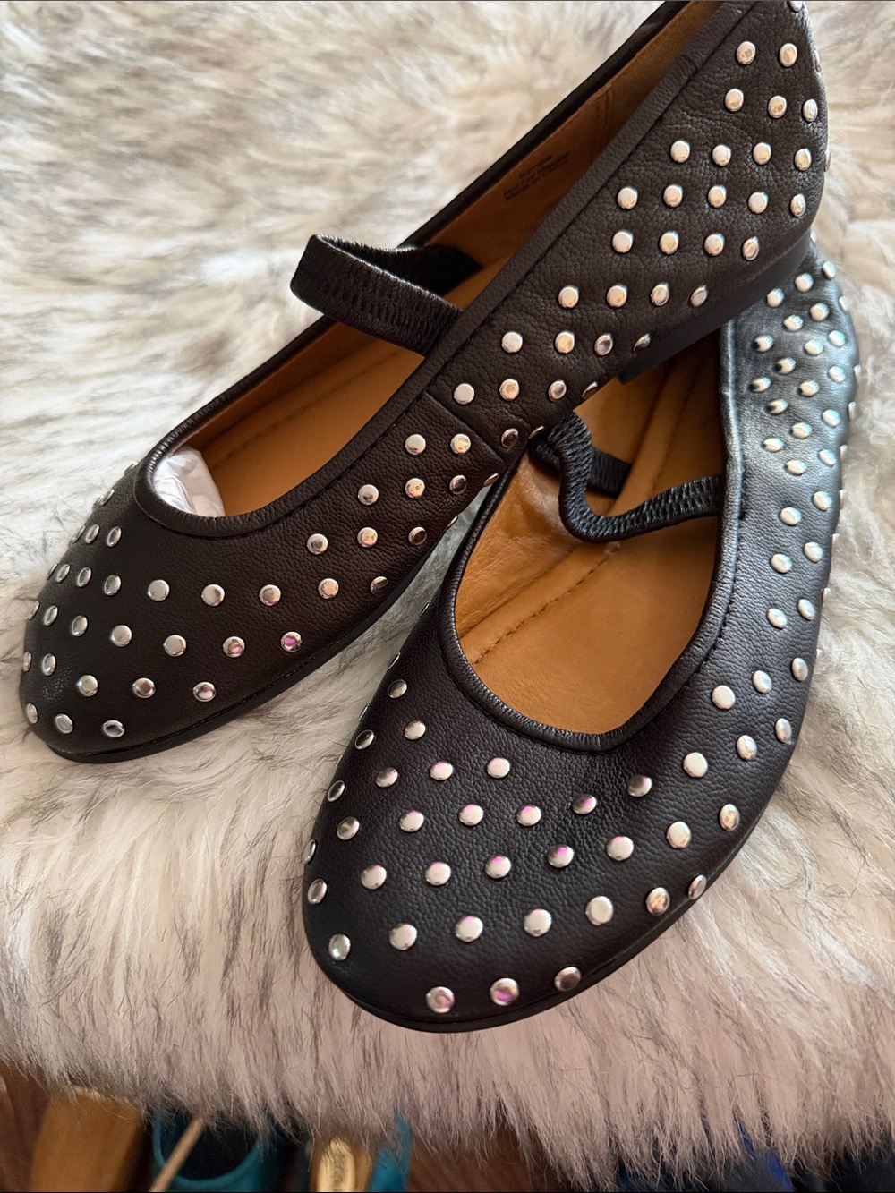 FRYE New EMMA Studded Black Mary Jane Ballet Flats
